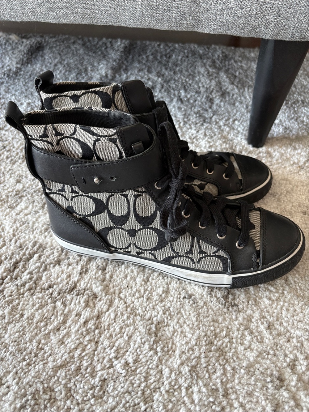 Coach Foster High Top Sneakers Black Leather Logo Casual Shoes Size 8 - Picture 1 of 8